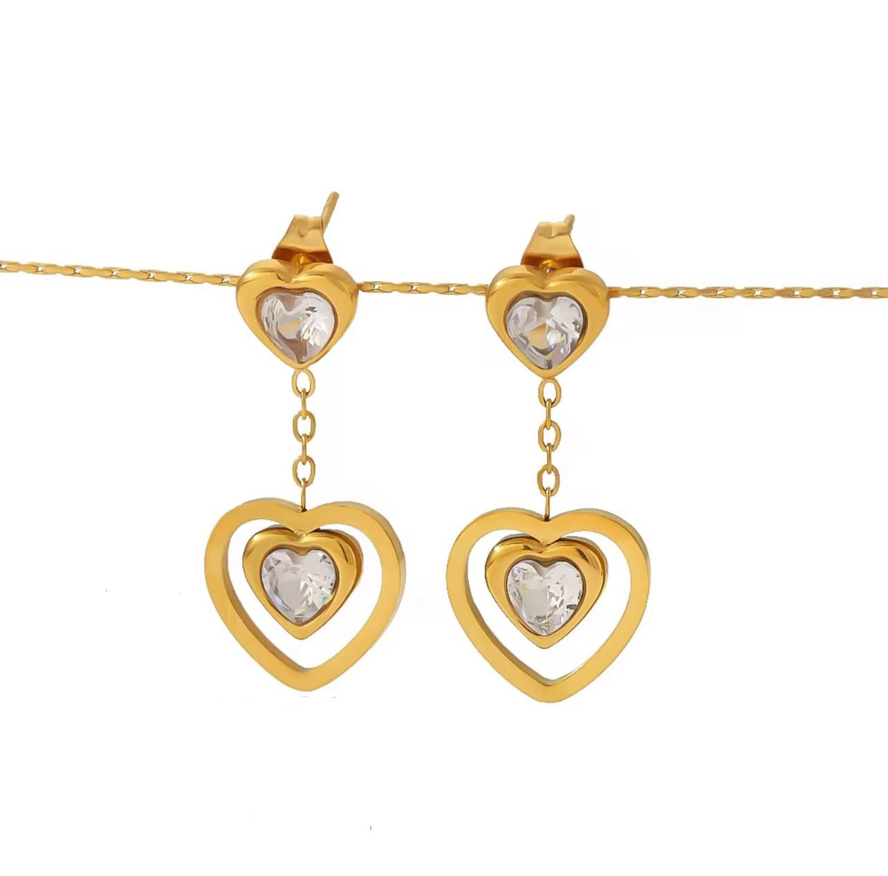 Two Heart Diamond Love Earrings