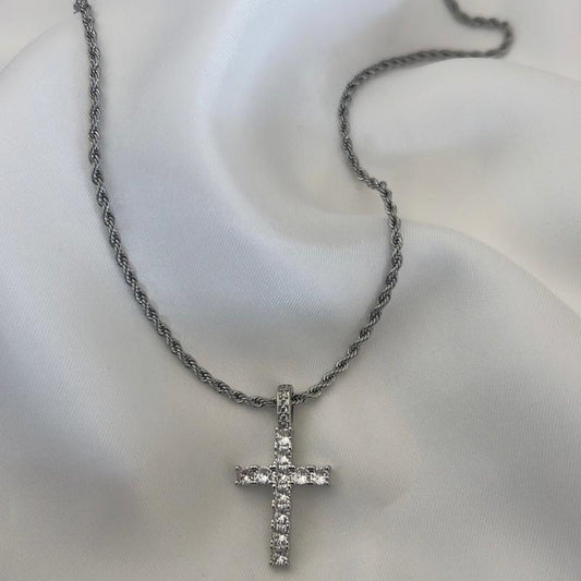 Diamond Cross Silver Necklace